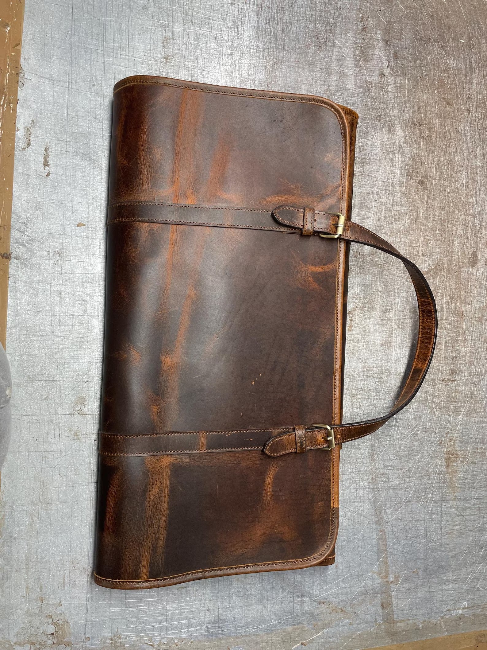 Full-Grain Brown Leather Firewood Log Carrier