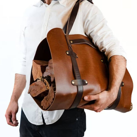 Full Grain Leather Wood Log Carrier