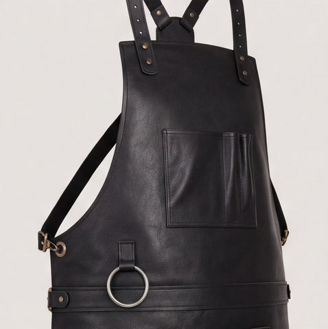 Full Grain Black Leather Woodworking Apron