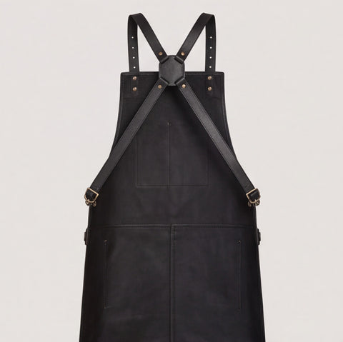 Full Grain Black Leather Woodworking Apron