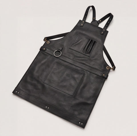 Full Grain Black Leather Woodworking Apron