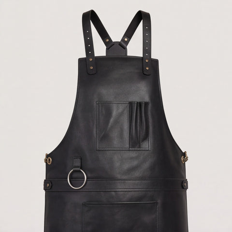 Full Grain Black Leather Woodworking Apron