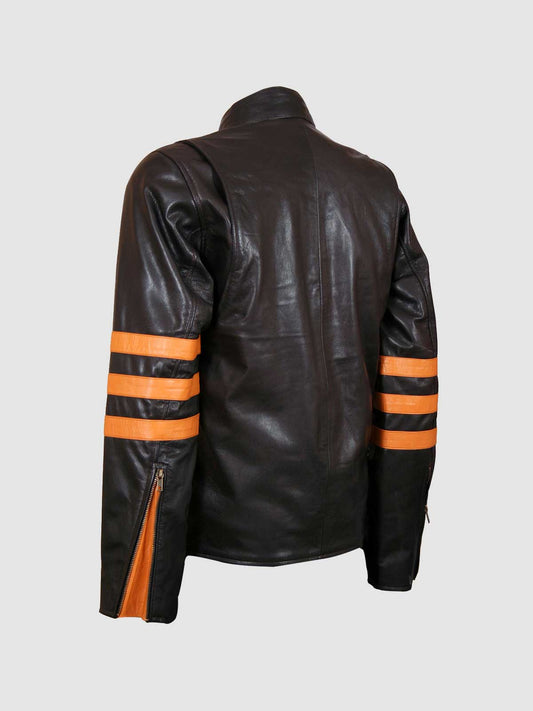 Men's Black & Orange Leather Jacket – Classic Casual Style