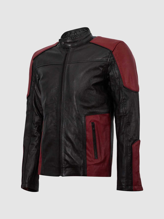 Men's Black & Maroon Cafe Racer Leather Jacket – Moto Casual Style