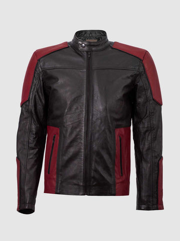 Men's Black & Maroon Cafe Racer Leather Jacket – Moto Casual Style