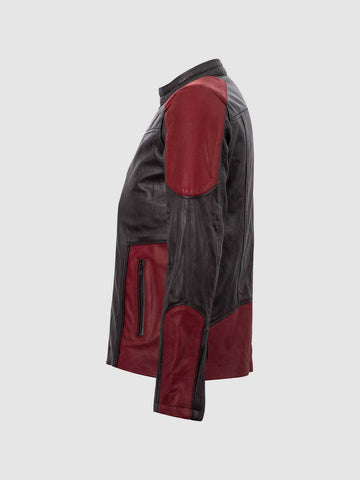 Men's Black & Maroon Cafe Racer Leather Jacket – Moto Casual Style