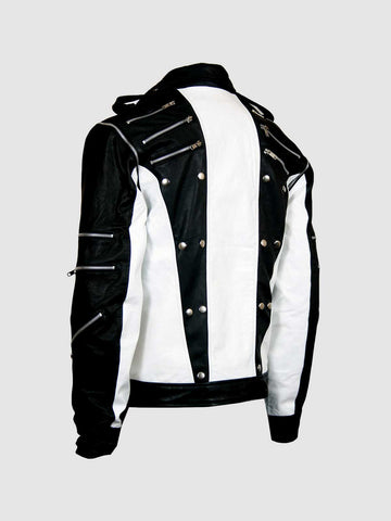 Men's Black & White Leather Jacket â€“ Classic Casual Style