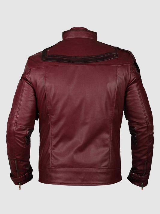 Men's Burgundy & Black Leather Jacket – Classic Casual Style