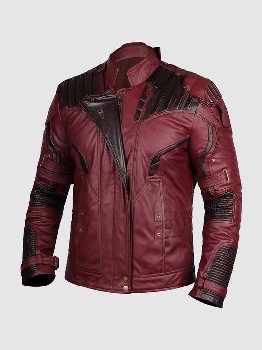 Men's Burgundy & Black Leather Jacket – Classic Casual Style