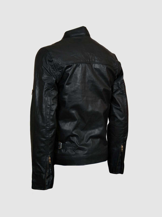 Men's Black Biker Leather Jacket  with Strips – Motorcycle Casual Style