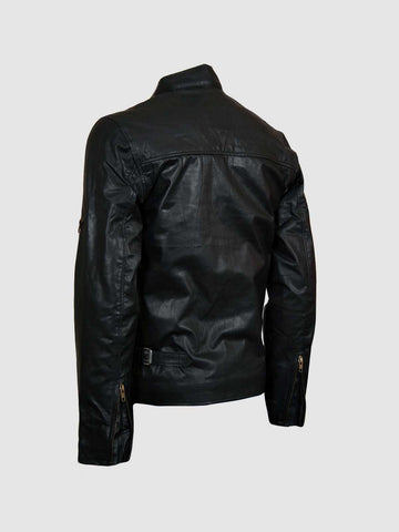 Men's Black Biker Leather Jacket  with Strips â€“ Motorcycle Casual Style