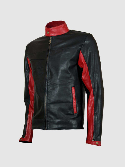 Men's Black & Red Biker Leather Jacket – Motorcycle Casual Style