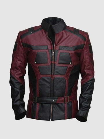 Men's Maroon & Black Cafe Racer Leather Jacket â€“ Moto Casual Style