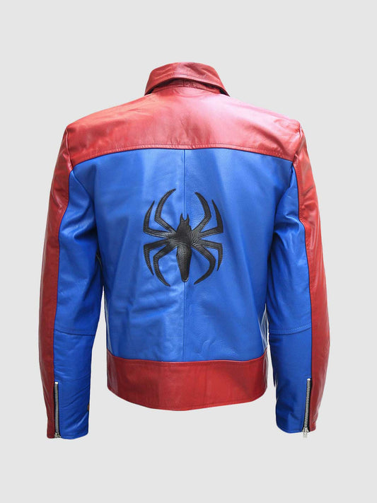 Men's Red & Blue Spider Leather Jacket – Classic Casual Style