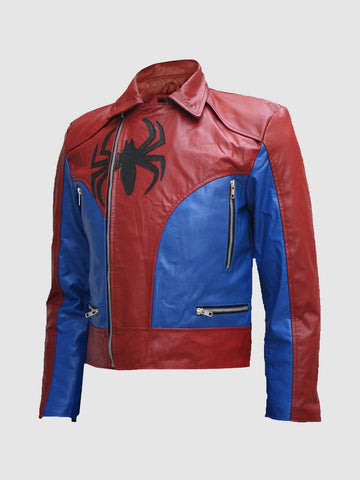 Men's Red & Blue Spider Leather Jacket | Classic Casual Style