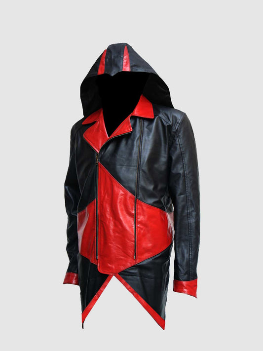 Men's Black & Red Leather Jacket – Classic Casual Style