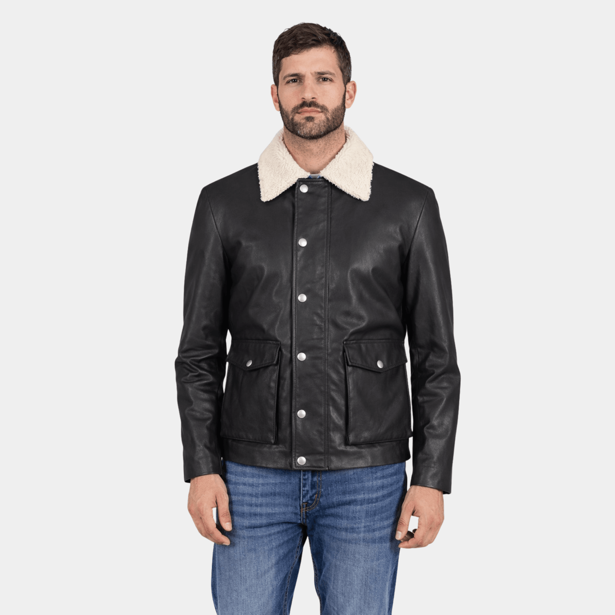 Snow Cole Black Leather Jacket - Leather Clan