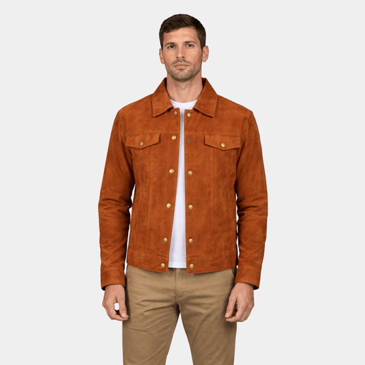 Stallon Brown Suede Trucker Jacket - Leather Clan