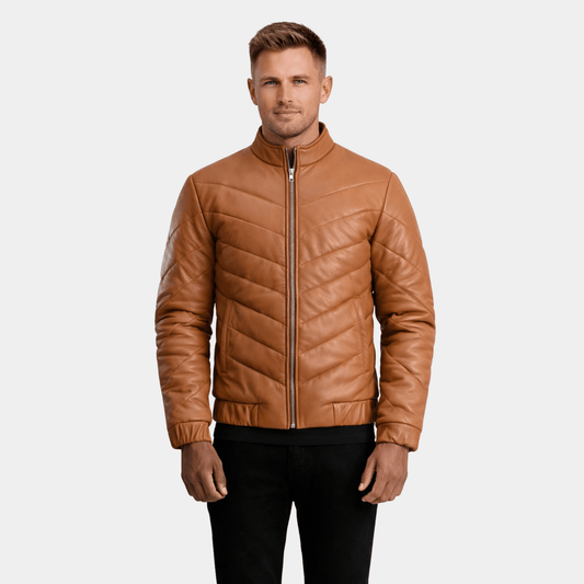 Travis Tan Leather Puffer Jacket - Leather Clan