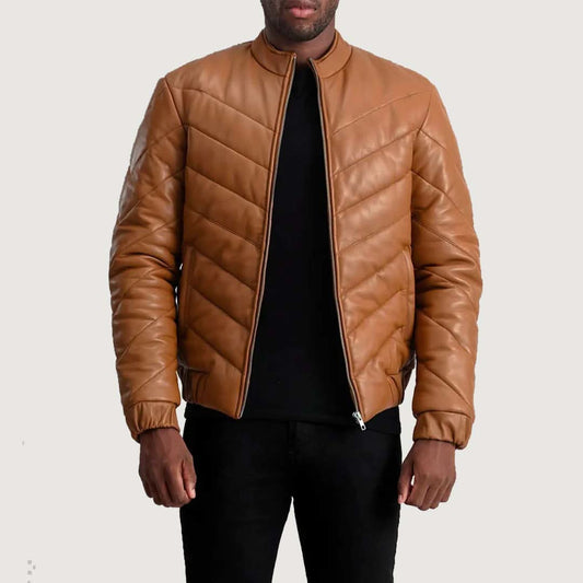 Travis Tan Leather Puffer Jacket - Leather Clan