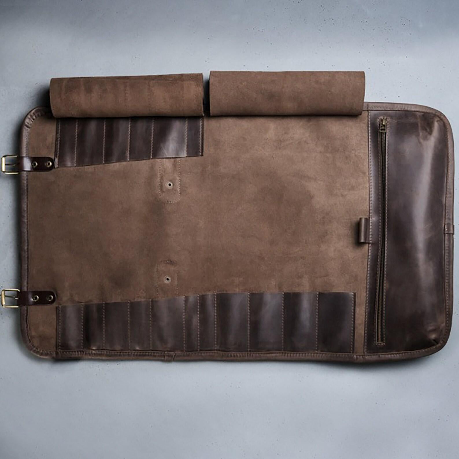 Waxed Canvas and Leather Chef Knife Roll