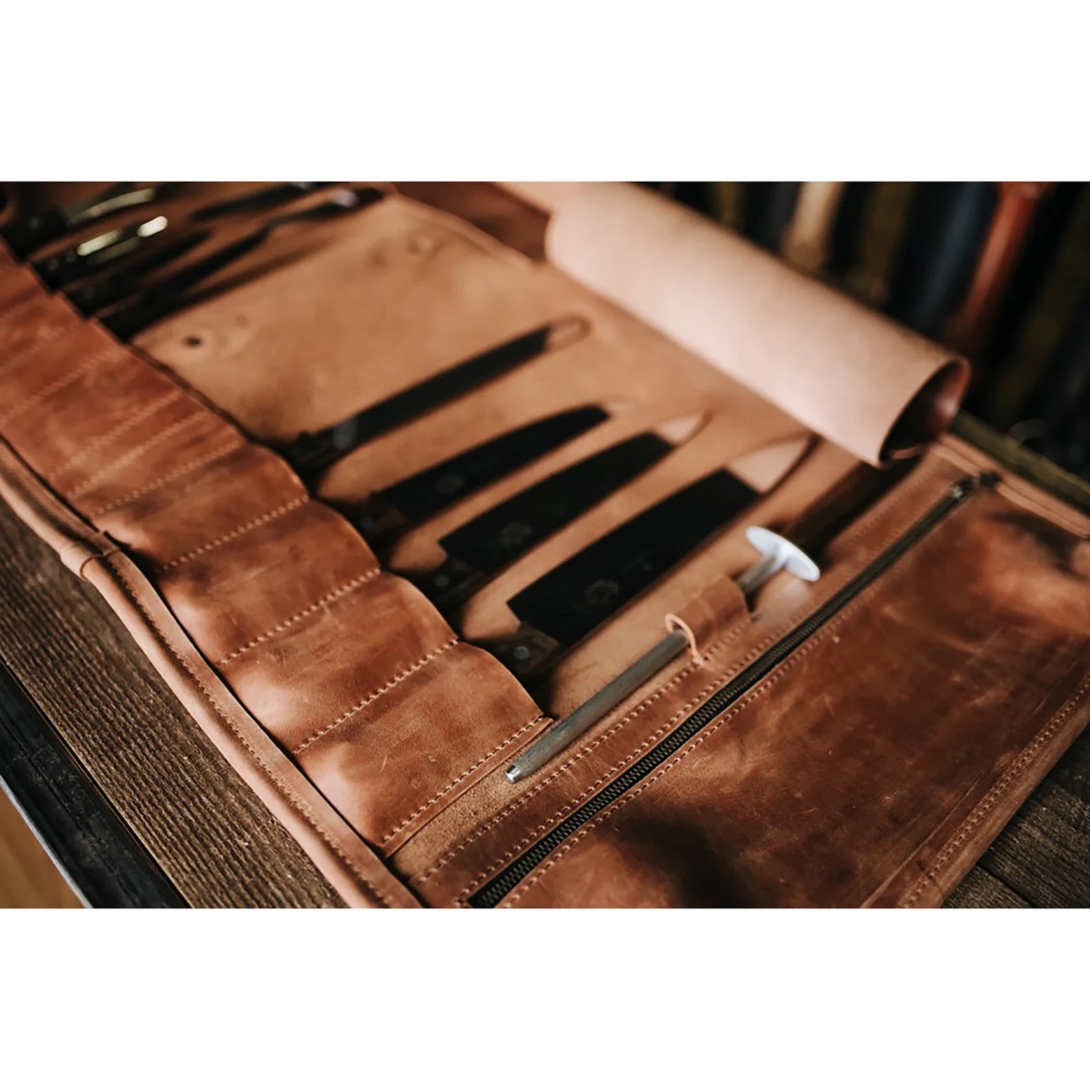 Waxed Canvas and Leather Chef Knife Roll