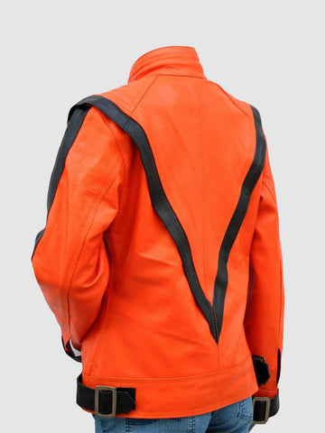 Women's Orange Biker Leather Jacket – Motorcycle Celebrity Style