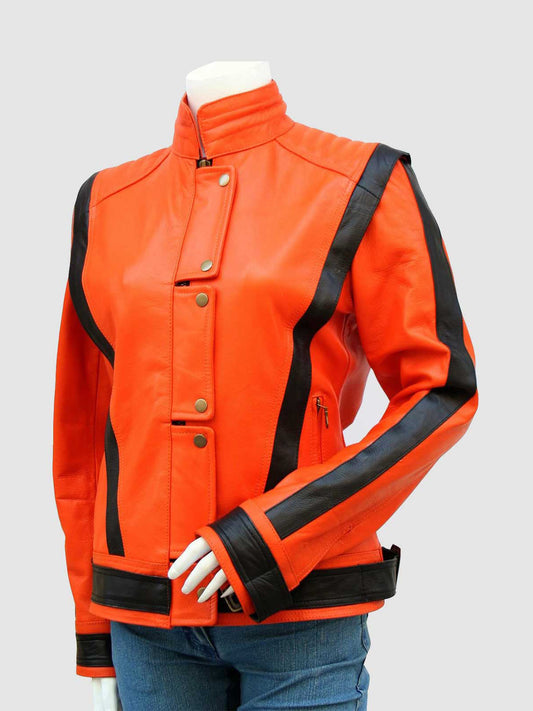 Women's Orange Biker Leather Jacket – Motorcycle Celebrity Style