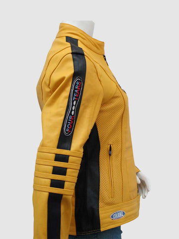 Women's Yellow Biker Leather Jacket â€“ Motorcycle Celebrity Style