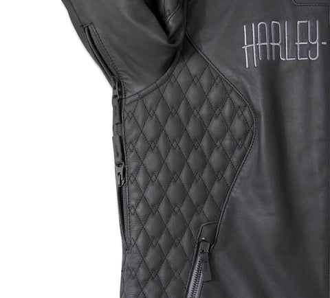 Women's Willie G Skull Graphic Leather Riding Jacket - Leather Clan