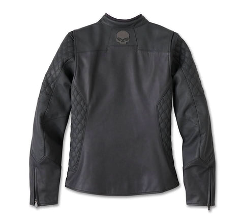 Women's Willie G Skull Graphic Leather Riding Jacket - Leather Clan